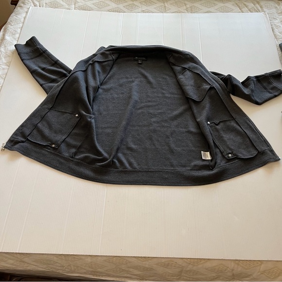 INC International Concepts Full Zip Gray With Black Stripes Sweater Size Large - Picture 7 of 11